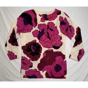 Talbots Audrey Pure Cashmere Sweater Pink Ivory Floral Luxe Knit Women's Small